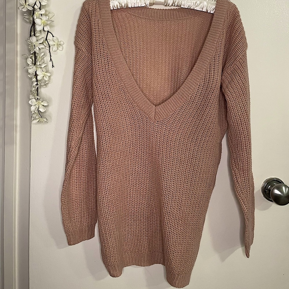SOFT MAUVE V NECK OVERSIZED SLOUCHY SWEATER